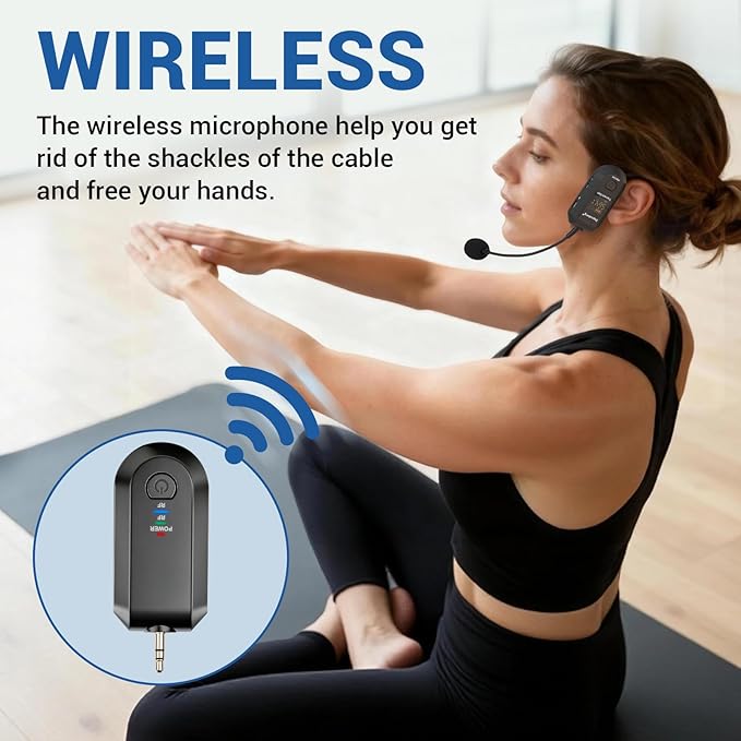 Depusheng 2.4G Wireless Microphone Headset,Lavalier and Handheld Mic 160ft Range,with 1/8''&1/4'' Plug for PA System,Voice Amplifier (Two Headset Microphone)