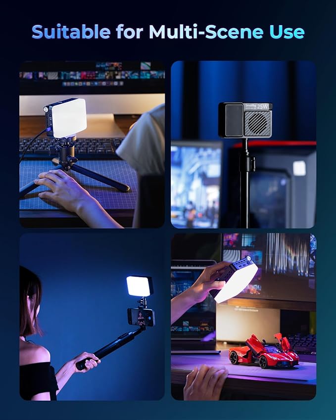 SmallRig RM 25C Mini LED RGB Video Light, 3100mAh Battery, HD LCD Display, 25W Portable Camera Light for Photographers, Content Creators, 2500K-10000K CRI 96 TLCI 99, Magnetic Mounting Diffuser - 5357
