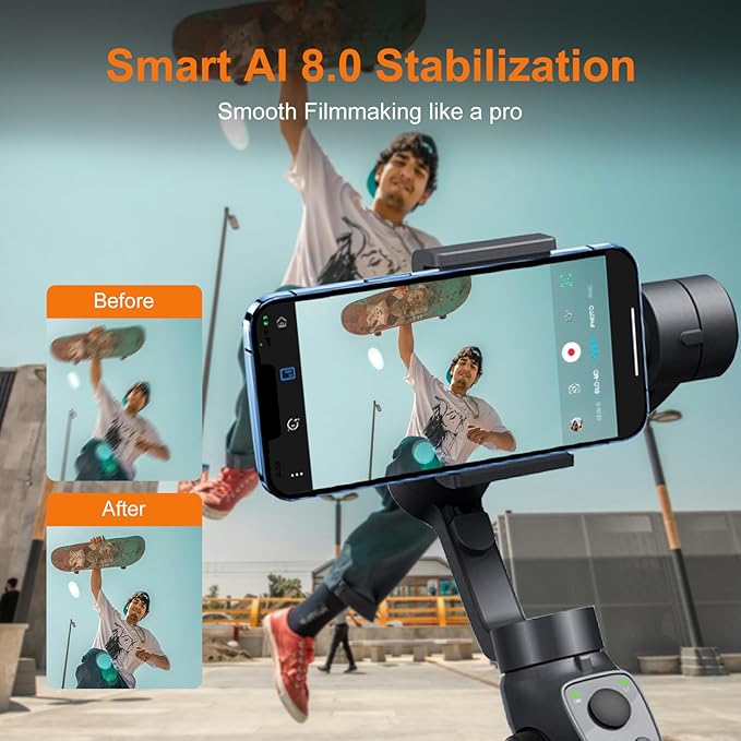 FUNSNAP Gimbal Stabilizer for iPhone, Phone Gimbal w/Focus Wheel Face Tracking for 16 15 Pro Max Android 3-Axis Phone Stabilizer for Video Recording Vlog