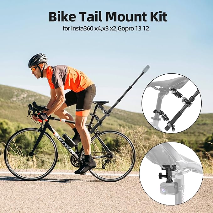 EMART Motorcycle Camera Mount Kit, Bicycle Handlebar Clamp Mount for Invisible Selfie Stick, Features Bike Seat Rail Clamp & Super Clamps - Compatible with Insta 360, gopro, DJI Nano Action Cameras