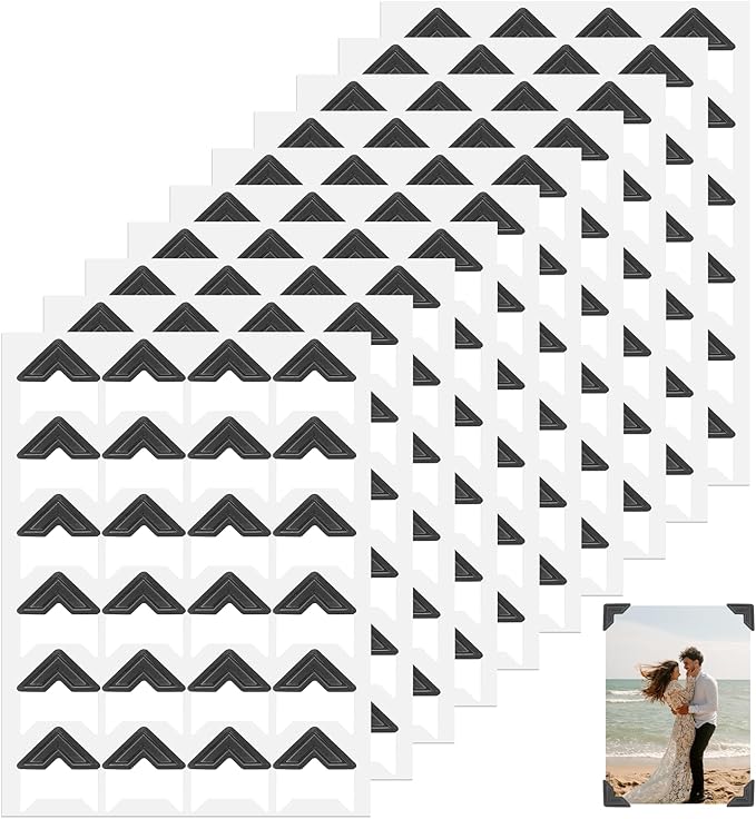 240 Pcs Black Photo Corners, Self Adhesive Photo Corners for Scrapbooking, Photo Mounting Corners, Picture Corner for DIY Craft Photo Album Journal Diary, 10 Sheets