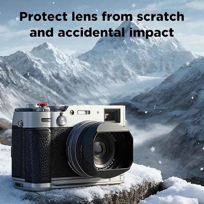 Haoge LH-X54B Square Metal Lens Hood with 49mm Adapter Ring for Fujifilm X100VI Fuji X100V Camera Black