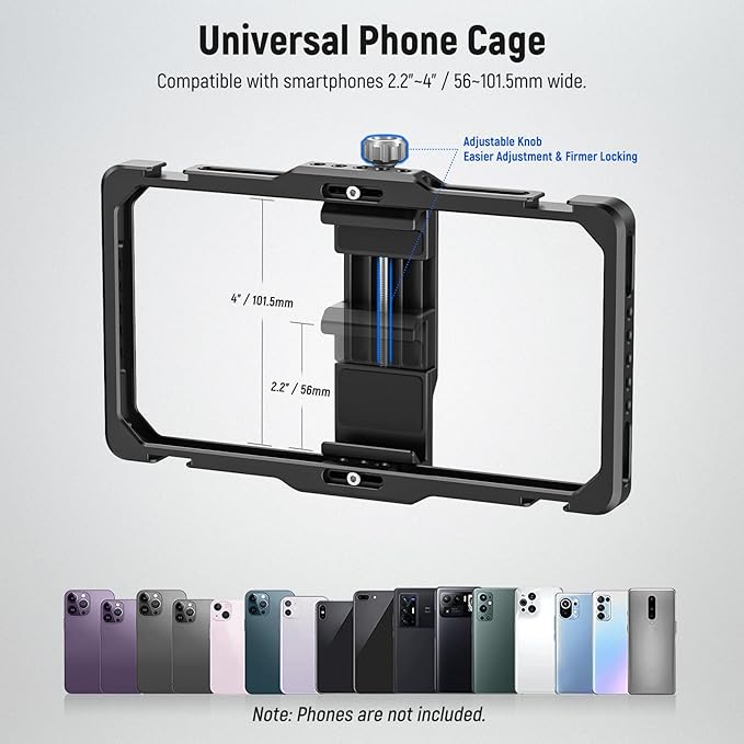 NEEWER Upgraded Phone Rig Vlogging Kit, Video Cage Stabilizer with Dual Handle Wireless Mic Clip Slot Cleaning Cloth for TikTok YouTube Recording Compatible with iPhone Samsung Android SmallRig, PA009