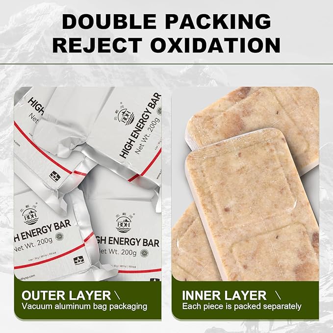 Meal Ready To Eat Emergency Food Rations, Long Self Life Survival Food Bars, High Eneger Bars for Camping, Hiking, Military，Outdoor Disaster, 40 Pack with 2 Tin Boxes