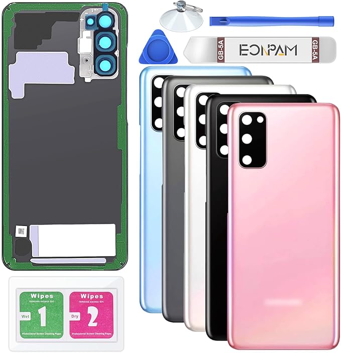 Back Glass Replacement for Samsung Galaxy S20 SM-G980 G981 Back Cover Rear Housing with Camera Lens + Repair Tool Kit Genuine Rear Glass (Pink)
