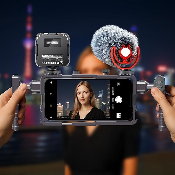 Upgraded Universal Smartphone Video Rig with Handles 67mm Filter Adapter Anti Drop, Phone Cage Stabilizer for Video Recording, Handheld Filmmaking Vlog Case Stabilizer for Videomaker
