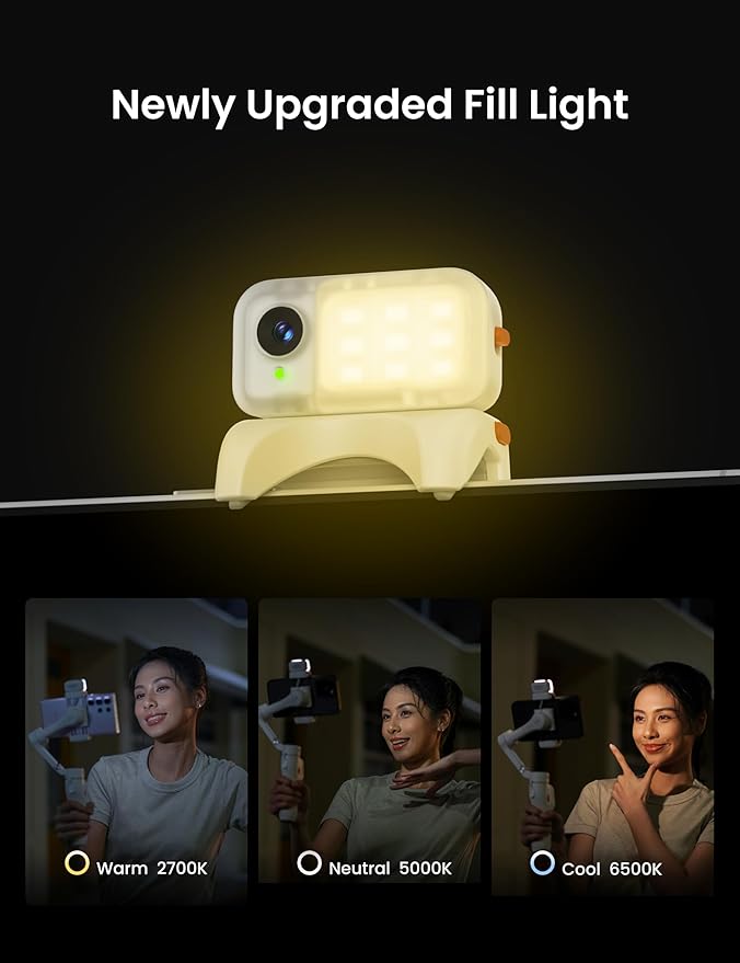 Hohem AI Tracking Sensor with 3-Color Magnetic Fill Light, AI Tracker Compatible with iSteady V3, Cool/Warm/Neutral Light Mode, Smartphone Gimbal Stabilizer Accessories, MTK-L03, White