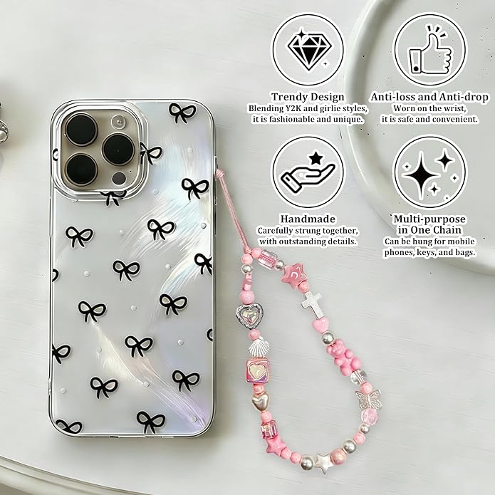 Beaded Camera Wrist Strap, Phone Wristlet Charm Lanyard, Cute Digital Camera Charm Lanyard,Strap Beaded Camera Chain for Phone Bag Keychain Accessories