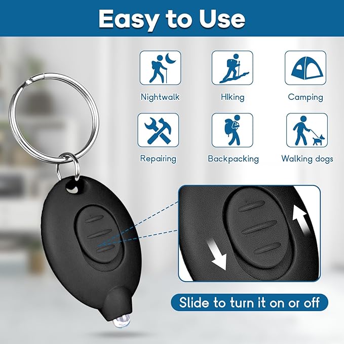 6 PCS LED Keychain Flashlight Mini Keychain Light Ultra Bright Tiny Flashlight Small Portable Light Battery Powered with Key Ring for Outdoor Activities and Emergency Lightning, Black Shell