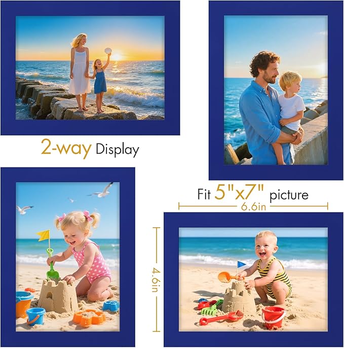 Vittanly 5x7 Picture Frame, Made of Solid Wood and Shatterproof Plexiglass, Wooden Photo Frame for Wall Mounting or Tabletop Display, Picture Frame for Home Decor with Stand, Royal Blue, 1 Pack