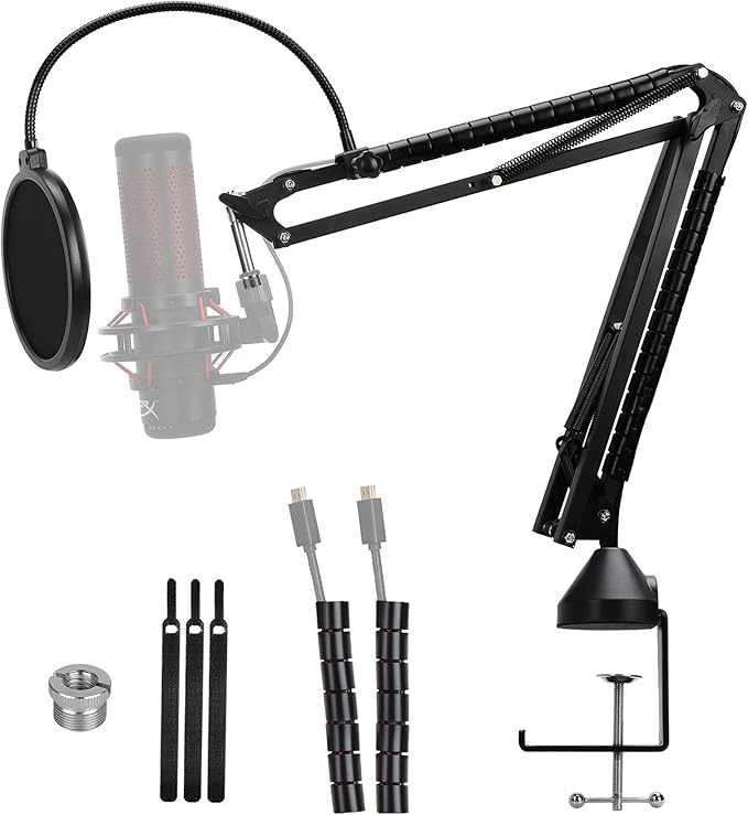 Quadcast Mic Boom Arm with Pop Filter - Advanced Microphone Arm Compatible with HyperX QuadCast Microphone, Professional Adjustable Scissor Microphone Stand by YOUSHARES