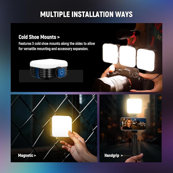 NEEWER Magnetic RGB Video Light with Desk Tripod Stand & 3 Cold Shoes, 360° Full Color LED Camera Light, CRI97+/20 Scenes/2500K-8500K, 2000mAh Photography Recording Small Panel Lighting, RGB61