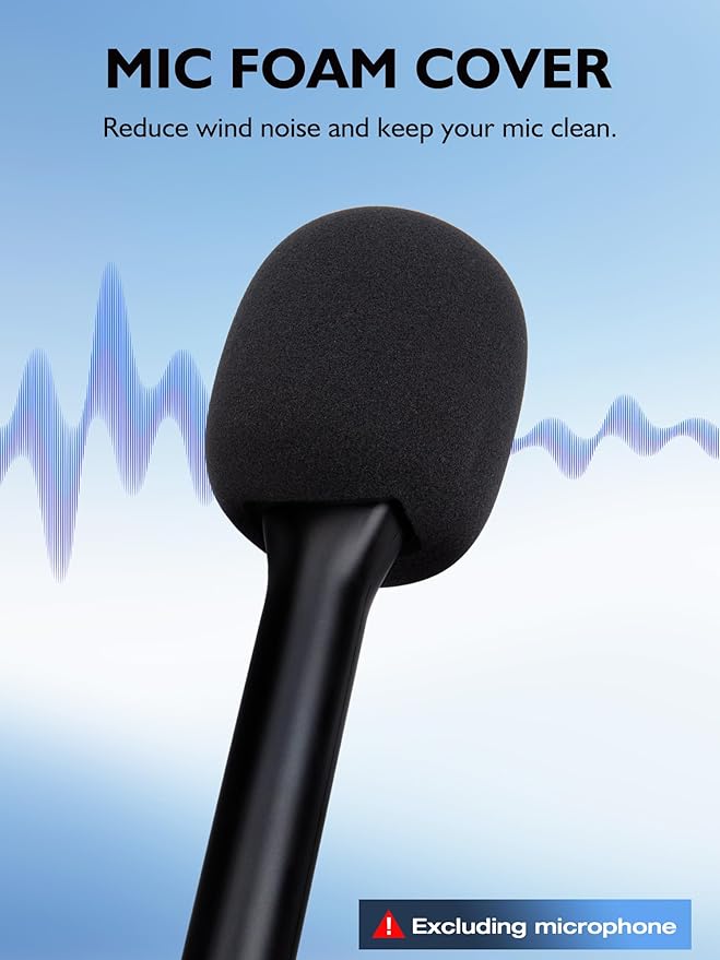 Handheld Mic Stand with Pop Filter for DJI Mic - Interview Grip & Mount Adapter Compatible with DJI Mic Mini/2 & Rode Wireless GO/II, Includes 1/4" Thread (1 Foam Cover)
