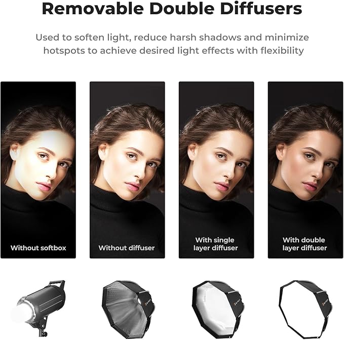 K&F CONCEPT 35''/90cm Octagonal Softbox, Quick Release Bowens Mount Softbox with Honeycomb Grid, Light Diffusers, Carrying Bag, for Photography Studio Speedlite Flash and Monolight