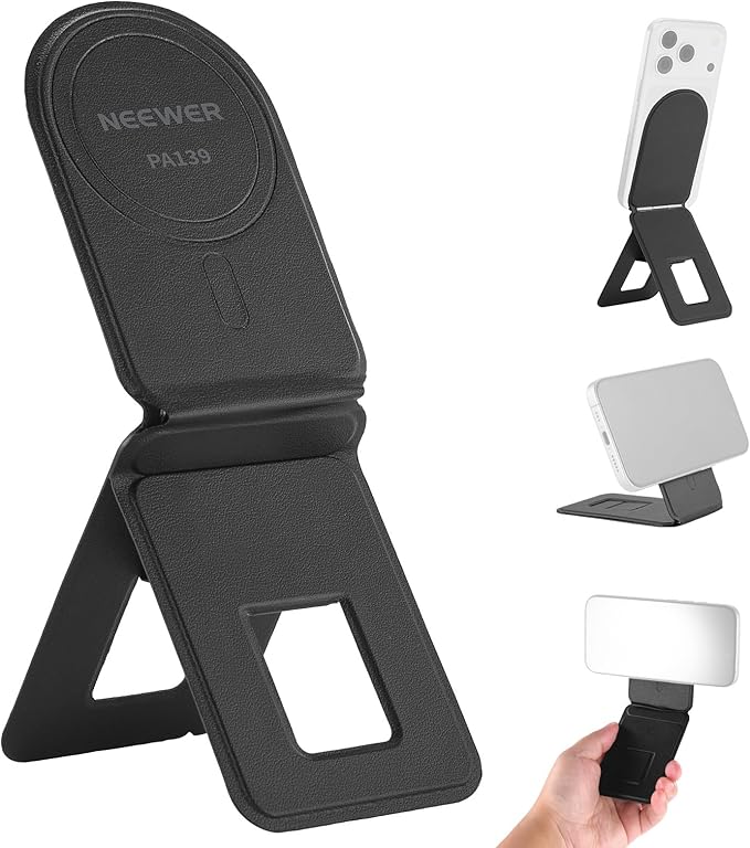 NEEWER Magnetic Phone Desk Tripod Stand Selfie Stick, Multi Angle Foldable Lightweight Portable Leather Cell Phone Holder Compatible with MagSafe iPhone Samsung Android for Video Recording, PA139
