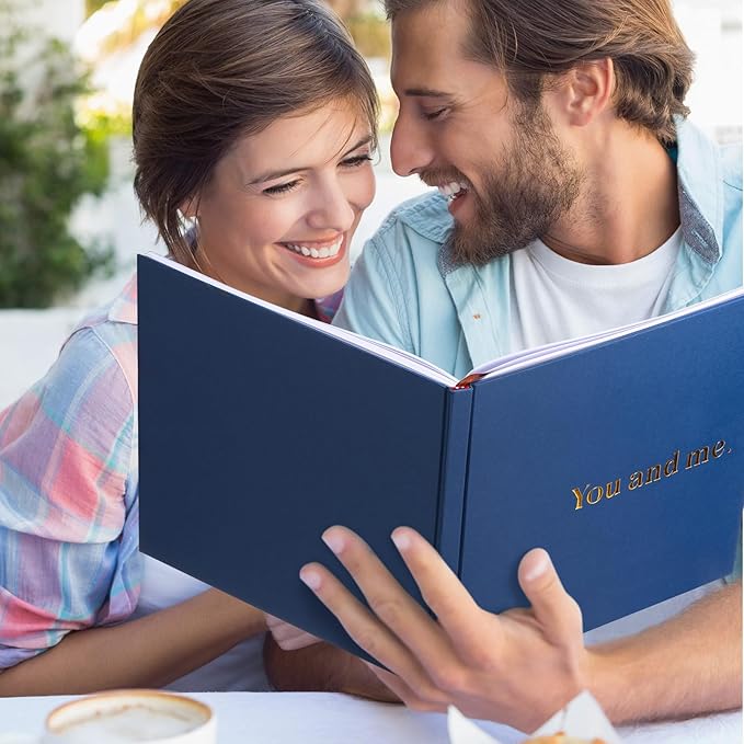 Colarr Hardcover Couples Scrapbook 144 Pages 8.7 x 8.7" Couples Photo Album Scrapbook Journal for 1 Year Wedding Memory Anniversary Photo Book Gift with 2 Markers
