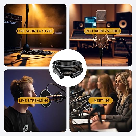 XLR Cables, 50ft Microphone Cable, Balanced Male to Female Mic Cord, XLR Speaker Cable, Black