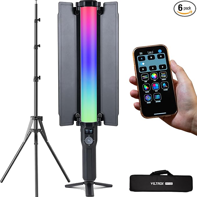 VILTROX 18W Photography Video Lighting Wand Kits with 79" Tall Tripod Stand Photography Stick RGB Led Light Wand Video Wand Baffle Lights Wand Handheld Rechargeab