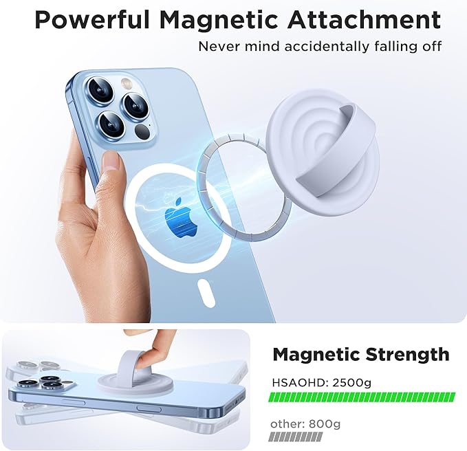 Upgraded Magnetic Phone Grip, Liquid Silicone Soft and Portable, Removable Finger Loop Ring Grip Holder for iPhone, Strong Magnetic Attraction, Compatible with MagSafe Phone Case, Light Purple