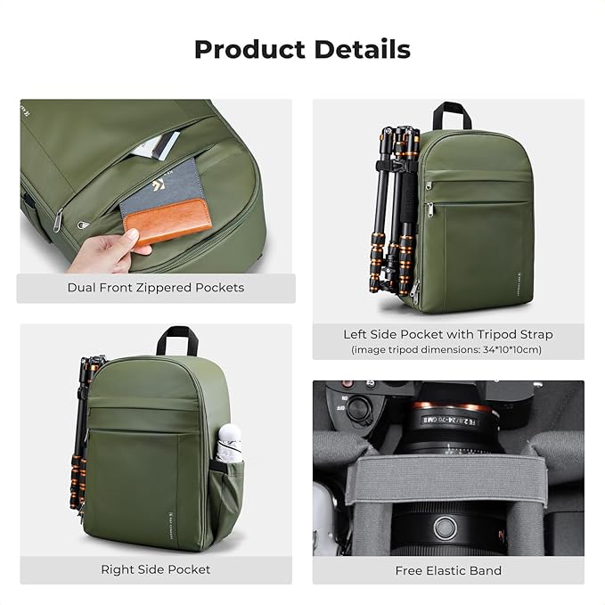 K&F CONCEPT Camera Bag Backpack, Professional DSLR/SLR/Mirrorless Camera Backpack, Photography Camera Case with Tripod Holder & Rain Cover Compatible with Canon/Sony/Nikon/FUJIFILM
