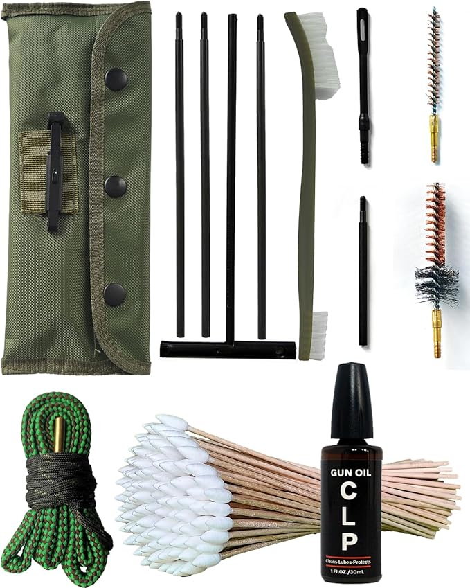 Universal Rifle Cleaning Kit, CLP,Brushes,Snakes,Tools for 5.56mm, 20-25 Caliber Rifles/Shotguns, Include 100 6-inch Gun Cleaning Swabs