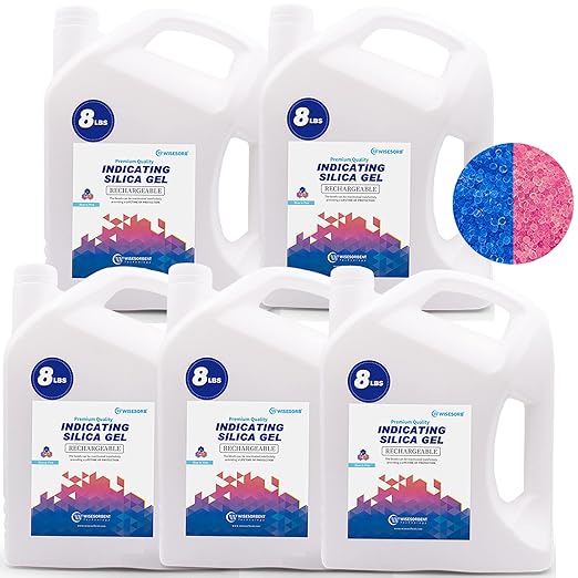 [Net Weight 40LBS] Blue Indicating Silica Gel Beads Desiccants - Rechargeable Desiccant Beads Silica Beads (Blue to Pink, 5 Packs of 8LBS)