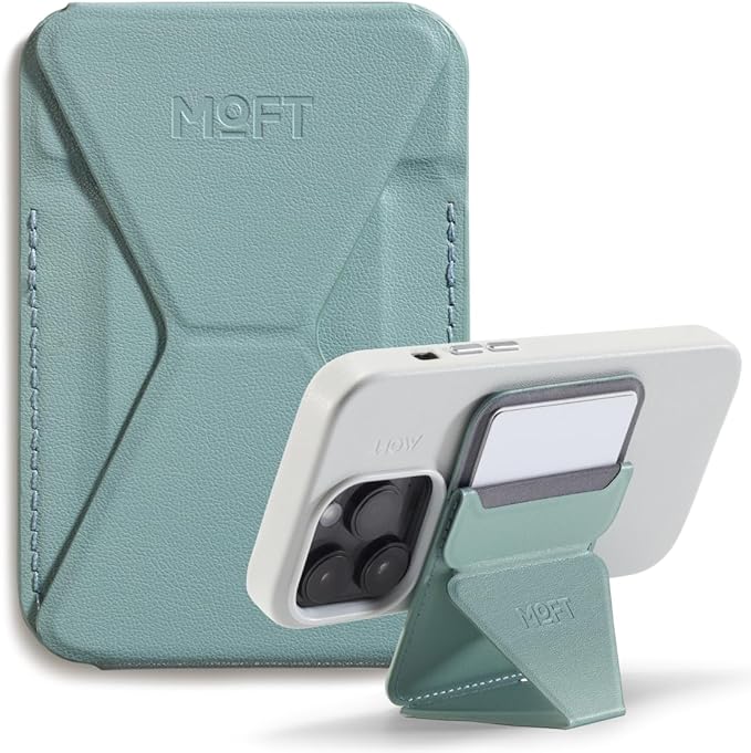 MOFT MagSafe Wallet for iPhone 15/14/13/12 Series, Strong Magnetic Phone Card Holder Fit 2 Cards & 3 Viewing Angles & Stain-Resistant Vegan Leather Phone Stand, Seafoam