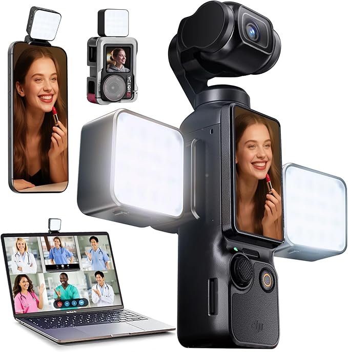 Magnetic Selfie Light for DJI Osmo Pocket 3 Light Creator Combo, Rechargeable Mini LED Video Fill Light, 3 Color Modes/Brightness Adjustable for Pocket 3 Selfie Vlog Recording, Makeup, TikTok (1 Set)