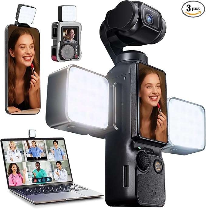 Magnetic Selfie Light for DJI Osmo Pocket 3 Light Creator Combo, Rechargeable Mini LED Video Fill Light, 3 Color Modes/Brightness Adjustable for Pocket 3 Selfie Vlog Recording, Makeup, TikTok (3)