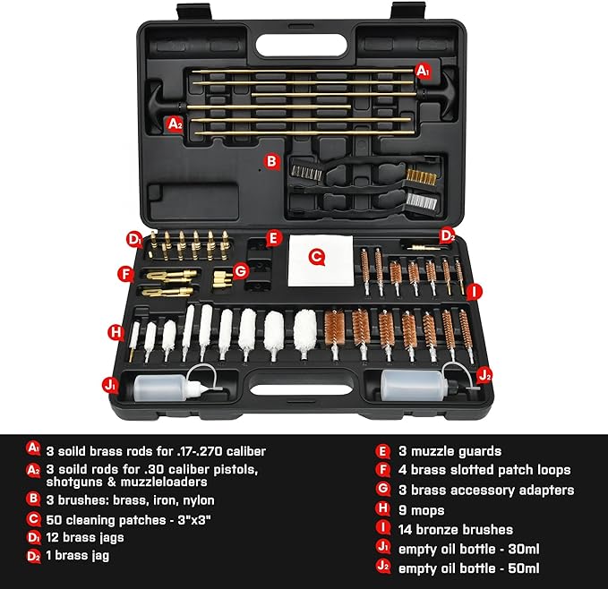 GLORYFIRE Gun Cleaning Kit Universal for Guns, Gun Brushes for Pistol, Handgun, Shotgun, Elite Brass Rods and Wire Rope, Hunting Gear Gun Accessories for Men