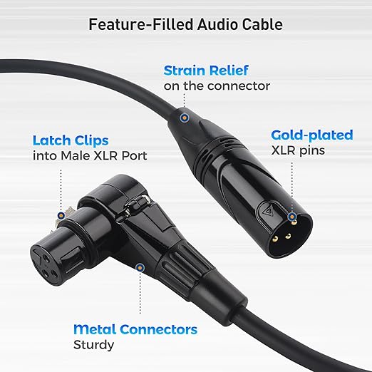 Cable Matters 2-Pack Right Angle XLR Cable, XLR Microphone Cable - 3ft, Oxygen-Free Copper (OFC) Microphone Right Angle Cord, Mic Cord, Black
