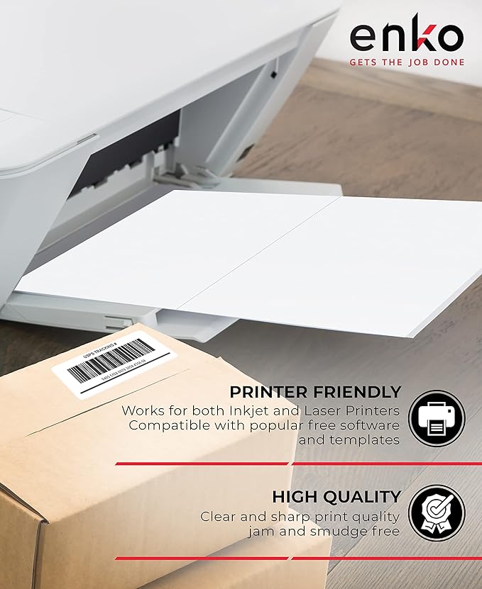 enKo 5-1/2 x 8-1/2 Inch Label - White Blank - 2 Per Sheet Half Shipping Labels for Laser Inkjet Printer (100 Sheets, 200 Labels)