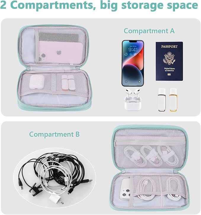 DDgro Electronics Travel Organizer, Tech Accessories Pouch Bag for Cables/Charger & Cords(Mint Green, PU-M)