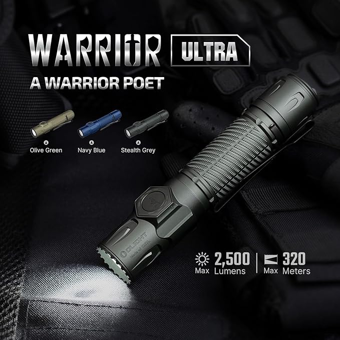 OLIGHT Warrior Ultra 2500 Lumens Tactical Flashlight, Compact Dual Switches Rechargeable Bright Light with Proximity Sensor, Suitable for Emergency, Outdoor, Searching (Stealth Grey)