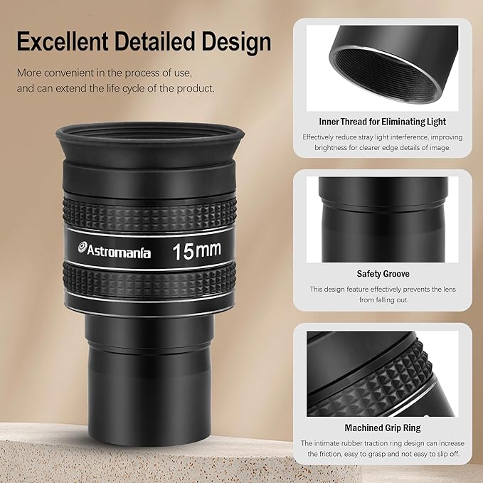 Astromania Telescope Eyepiece 15mm, Wide Angle 58 Degree Apparent Field Planetary Eyepiece for 1.25 inch Astronomy Telescope & Filter, Fully Multi-Coated Telescope Accessory for Planetary Observation