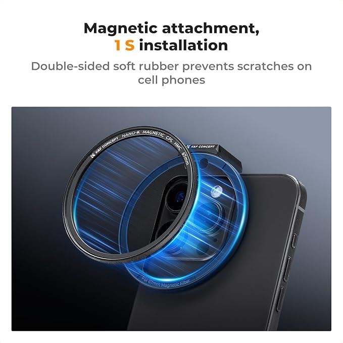 K&F CONCEPT Clip On 67mm CPL Magnetic Phone Lens Filter Kit, Phone Clip with Magnetic Adapter Ring/Cold Shoe/Locking Knob, Polarizer Filter Compatible with iPhone 16 15 Pro Max 14 13