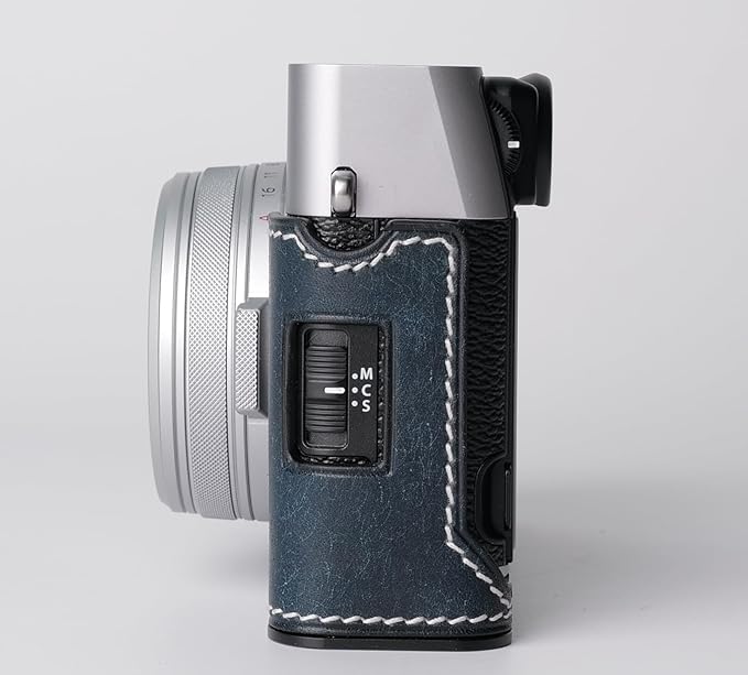 Genuine Leather Camera Half Case for Fujifilm X100VI - Top Layer Cowhide Body + Metal Base Plate - Hand Shank Free Design (Dark Blue)