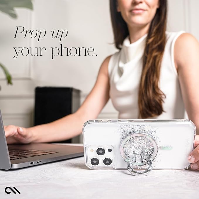 Case-Mate Magnetic Phone Ring Holder & iPhone MagSafe Stand - Removable MagSafe Phone Holder for Hand - Thin Collapsible Grip Ring for iPhone 17 Pro Max/16 Pro Max/15/14/13/S25 Ultra - Mother of Pearl