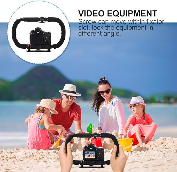 Handheld Camera Stabilizer Video Rig with Dual Side Handles for DSLR and Smartphone Filming, Foldable Camcorder Support Bracket for Professional Video Recording