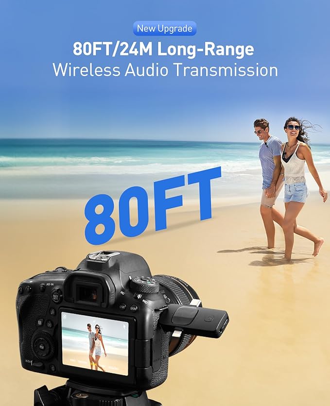3-in-1 Mini Microphone for iPhone: Wireless Lavalier Microphone with 80ft Range & 15H Battery - Noise Reduction Lapel Mic, Real-Time Monitoring for Video Recording, Vlog, YouTube