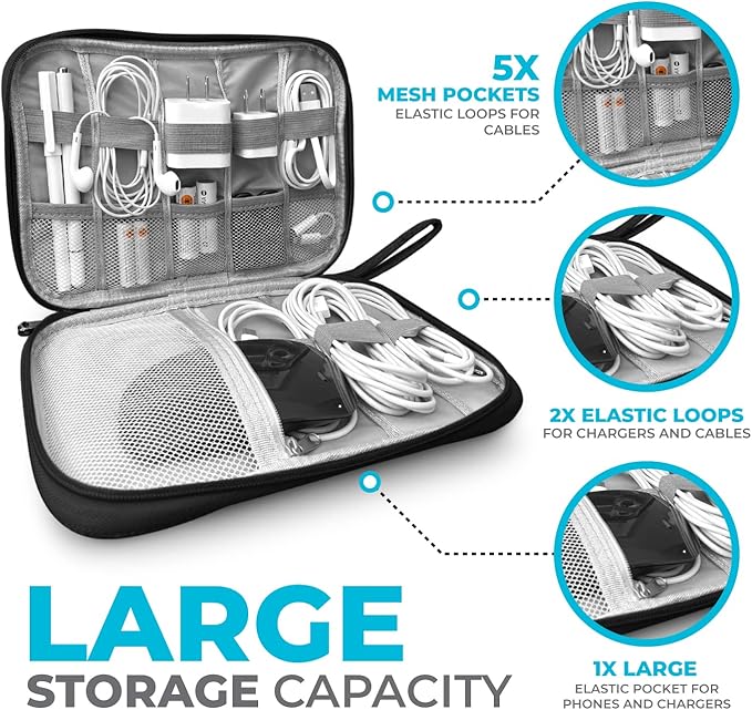 Electronics Charger Organizer - Travel Cable Case for Cords, Chargers, and Tech Accessories