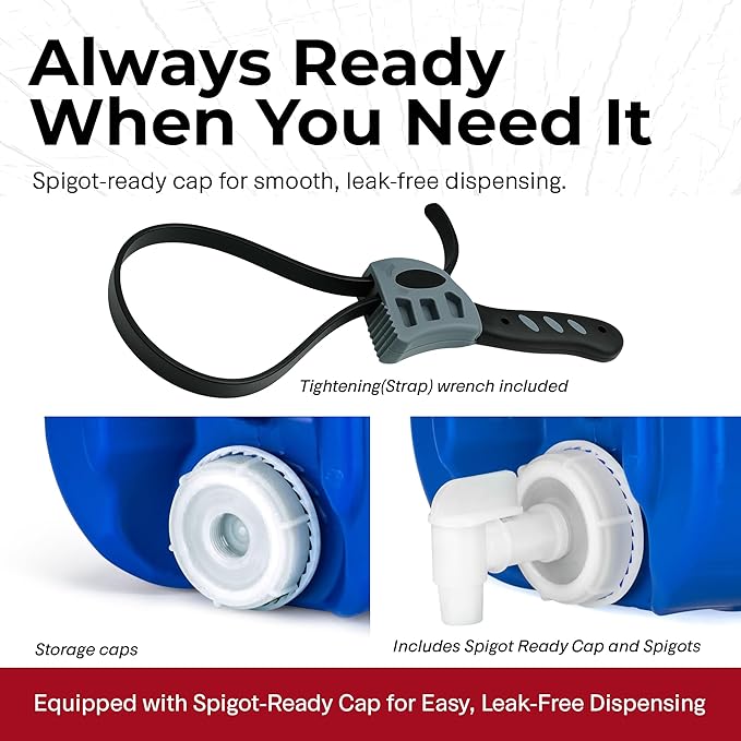 Emergency Water Storage Containers - 5 Gallon Each Water Storage Tank w/Lids + Spigot - Water Storage Container, Emergency Water Container, Survival Storage Tank - Stackable (30 Gallons (6 Tanks))