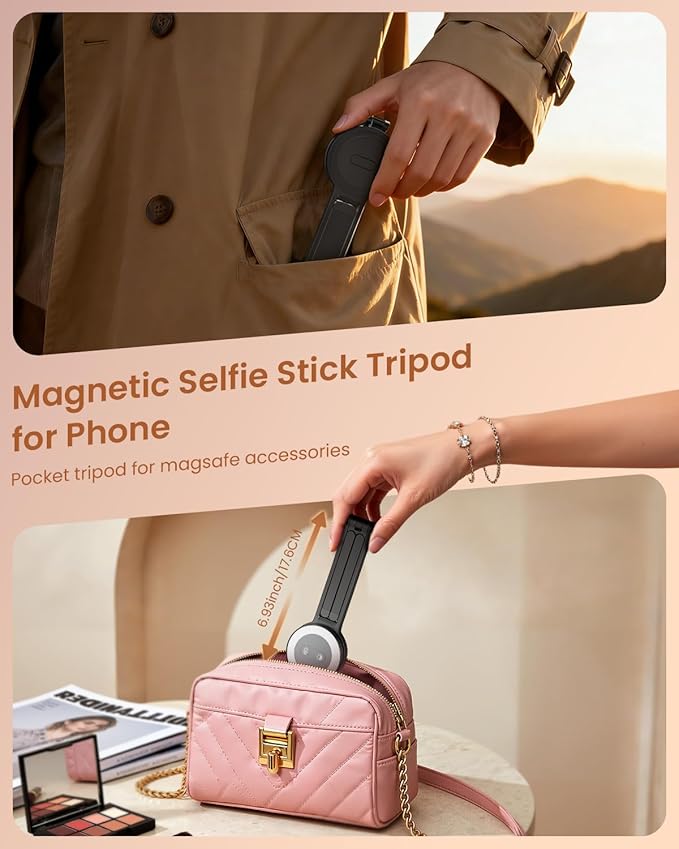 2-in-1 Magnetic Phone Tripod Magnetic Selfie Light for Magsafe Tripod Phone Mount Smartphone Stand Selfie Stick with Fill Light for iPhone Accessories