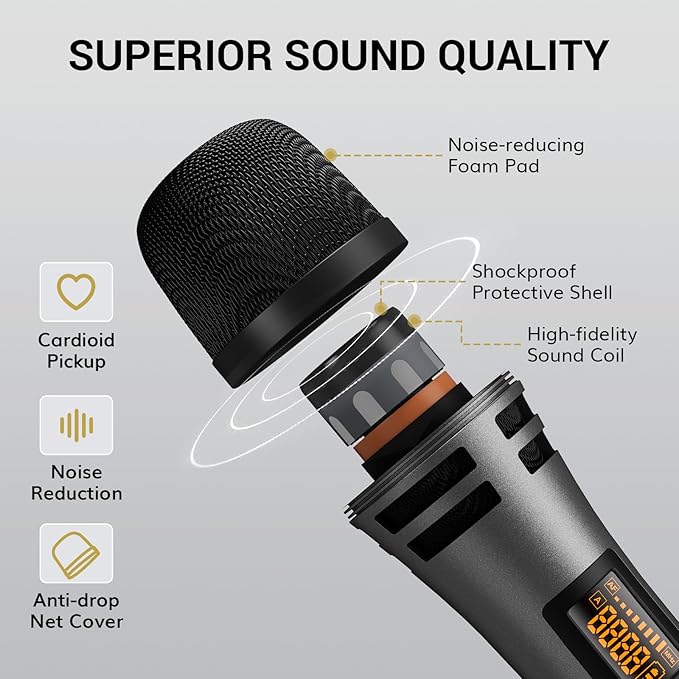 TONOR Wireless Microphones System with 8x12 Channels Cordless Handheld Microfono Inalambrico, 90 m/295FT UHF Range, Mics with Stable Signal, Quick Mute for Karaoke Singing Party Church Wedding
