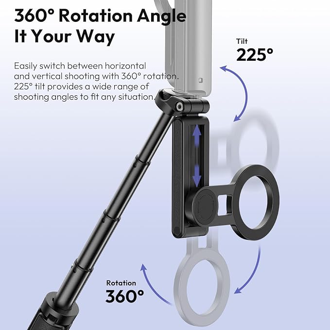 ULANZI Magnetic Phone Tripod, JJ03 Portable Selfie Stick Tripod for Magsafe with Remote, Mini Phone Stand Handle Grip for iPhone 17/16/15/Android, 360° Rotation Pocket Size for Travel Vlog Live