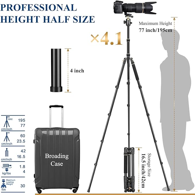 77" Aluminum Camera Tripods & Monopods, Victiv Compact Travel Tripod for Camera DSLR, Spotting Scope,Telescope, Binoculars, Porfessional Heavy Duty Camera Tripod Stand for Photography Video Recording