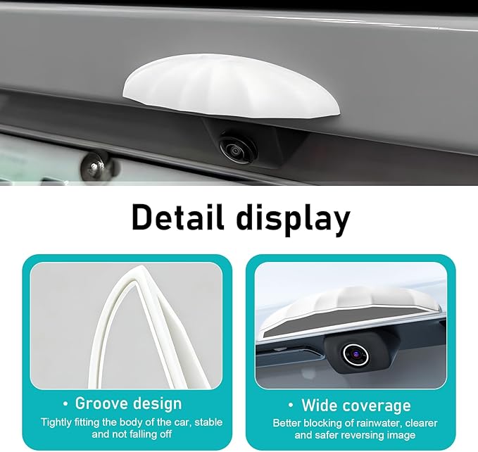 WZP Car Rear View Camera Protection, Silicone Backup Camera Rain Shield, Grooved Wider Anti-Rain Cover for Vehicle Surveillance Cameras, Universally Rain Accessories for Most Cars (White)