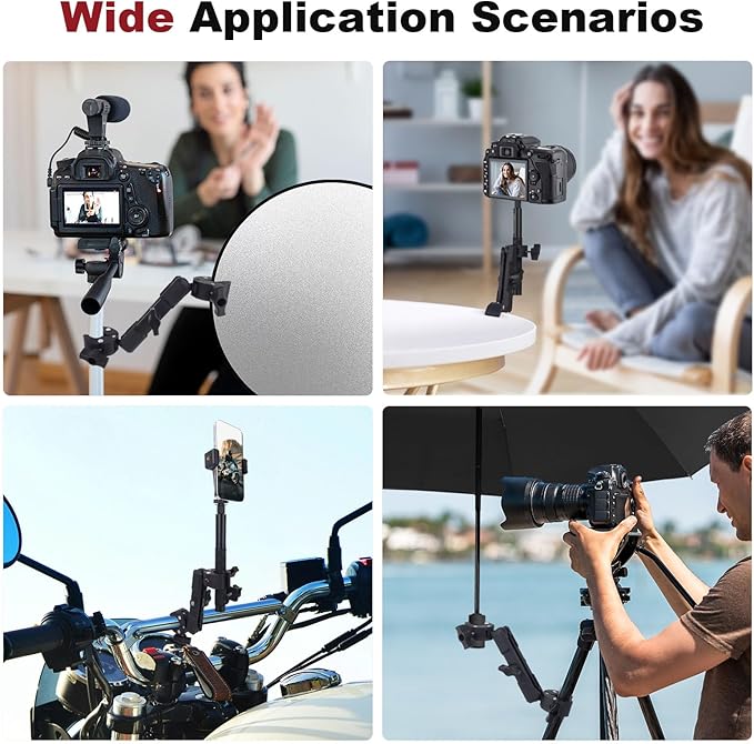 Double Clamp Mount,Double Super Clamp Camera Mount with 360° Ballhead Magic Arm for Desk, Cross Bars,Tripod, Handlebar Studio Light Stand Holder Photography Reflector, Flag, Umbrella,JC025