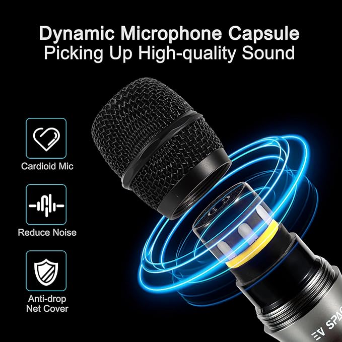 Rechargeable Wireless Microphone System - Dual UHF Metal Handheld Mics for Karaoke, Weddings, Parties, Speeches - Long Range (200ft), Cordless Dynamic Mic Kit, Plug and Play (Single Microphone Set)