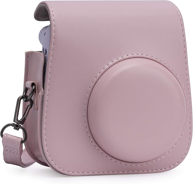 Frankmate PU Leather Camera Case Compatible with Fujifilm Instax Mini 11 12 Instant Camera with Adjustable Strap and Pocket (Pink)
